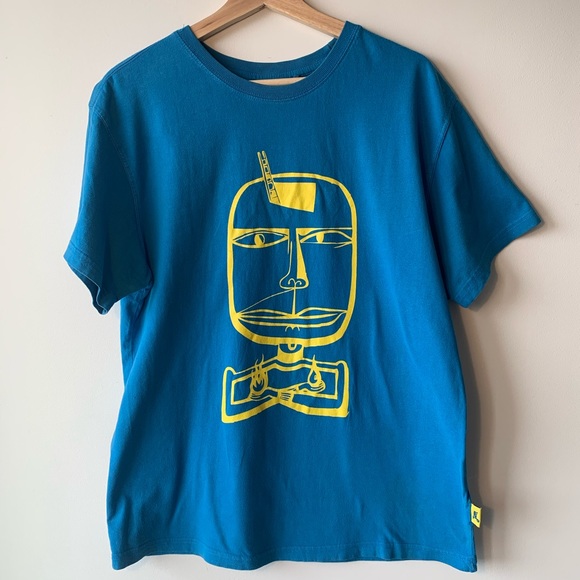 Bright Blue Vintage Jim Avignon Tiki Guy T-shirt - Picture 1 of 8